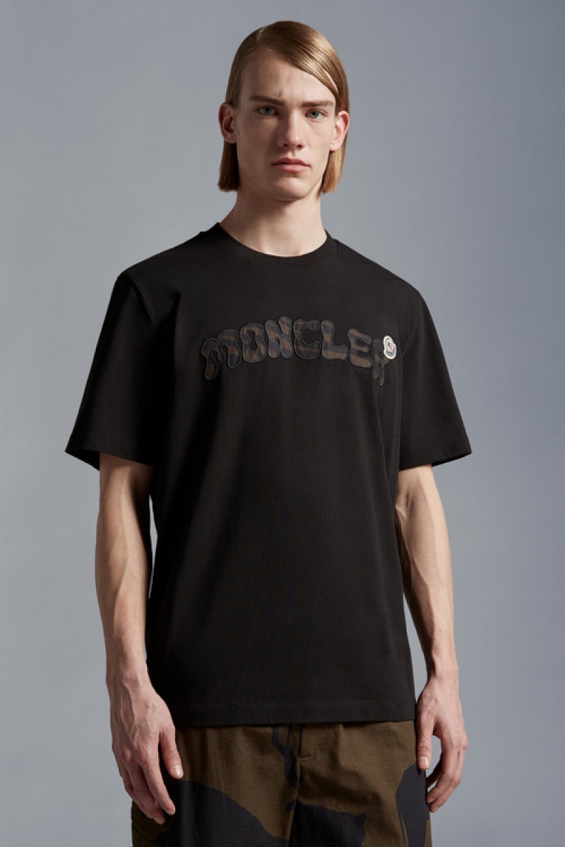 Camiseta Moncler Embroidered Logo T Hombre Negros | UWXD-92647