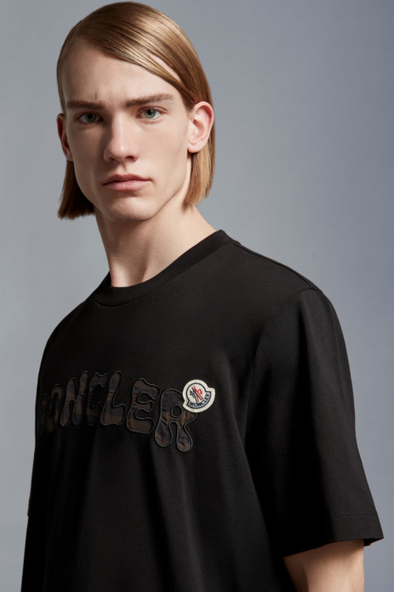 Camiseta Moncler Embroidered Logo T Hombre Negros | UWXD-92647