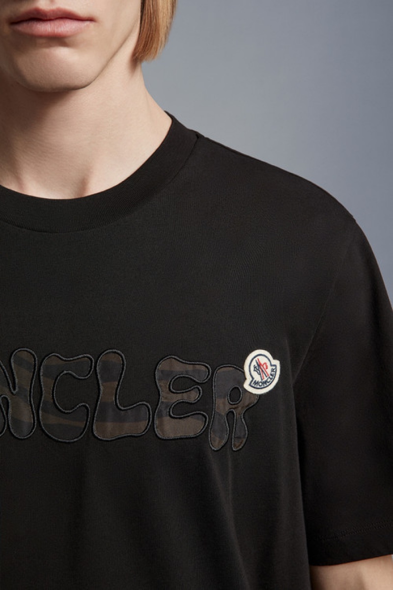 Camiseta Moncler Embroidered Logo T Hombre Negros | UWXD-92647