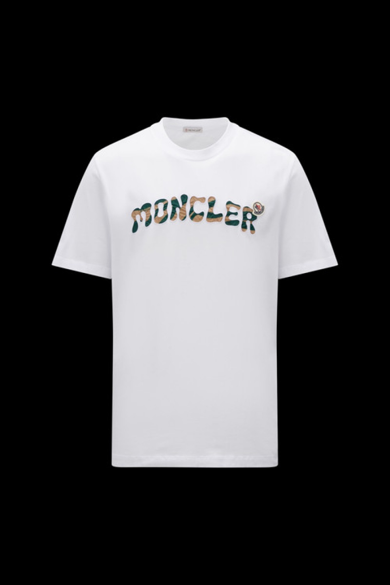 Camiseta Moncler Embroidered Logo T Hombre Blancos | LNGO-18927