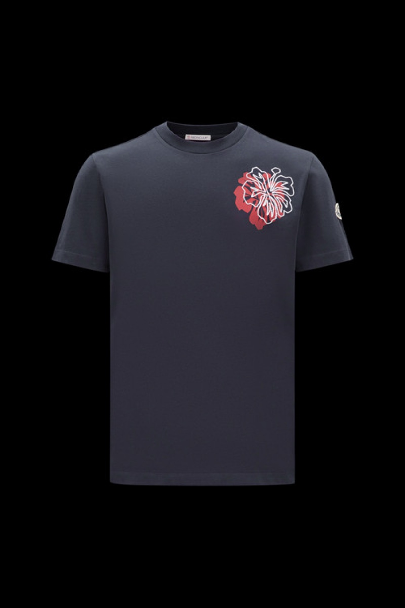 Camiseta Moncler Flower Motif T Hombre Azul Marino Azules | ZXHE-61748