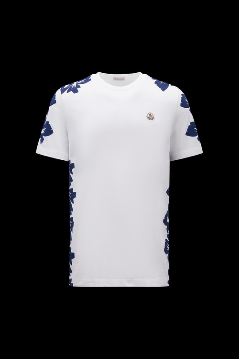 Camiseta Moncler Flower Print T Hombre Blancos | JFNR-45396