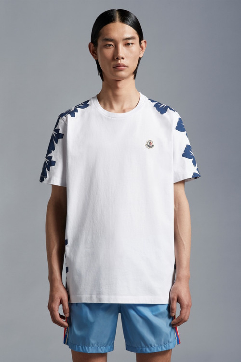 Camiseta Moncler Flower Print T Hombre Blancos | JFNR-45396