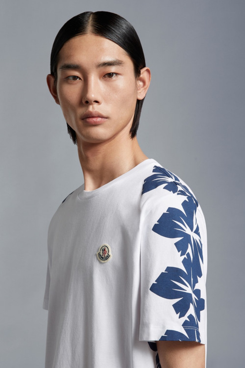 Camiseta Moncler Flower Print T Hombre Blancos | JFNR-45396