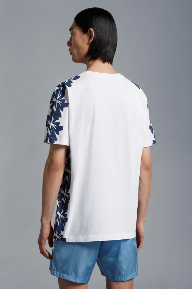 Camiseta Moncler Flower Print T Hombre Blancos | JFNR-45396