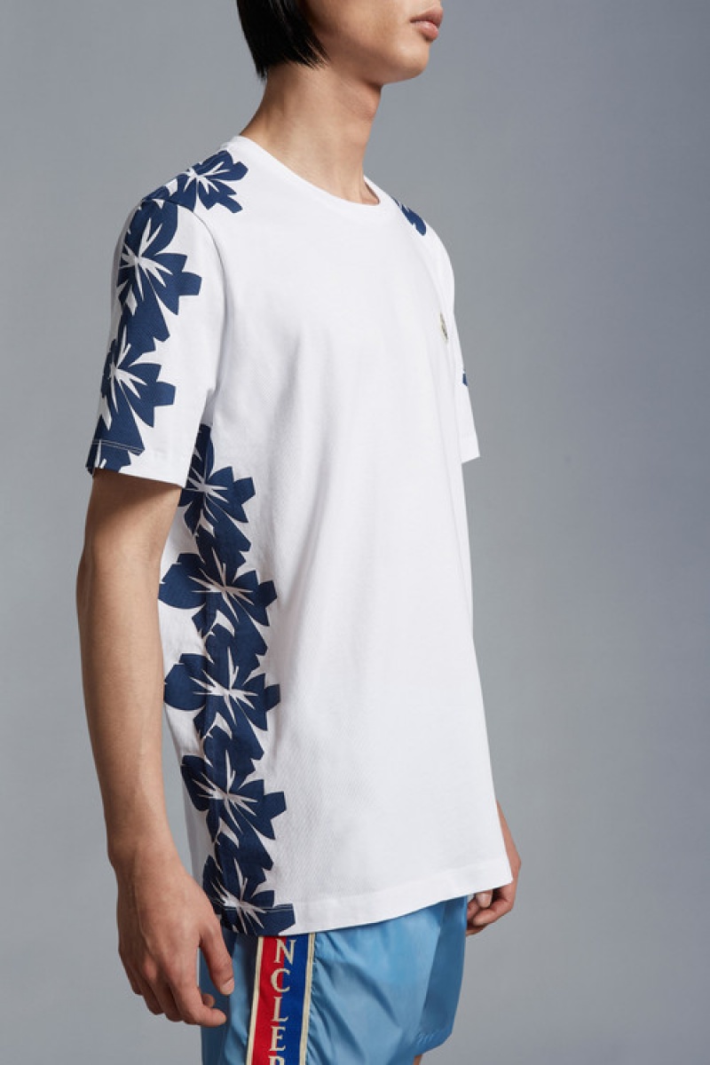 Camiseta Moncler Flower Print T Hombre Blancos | JFNR-45396