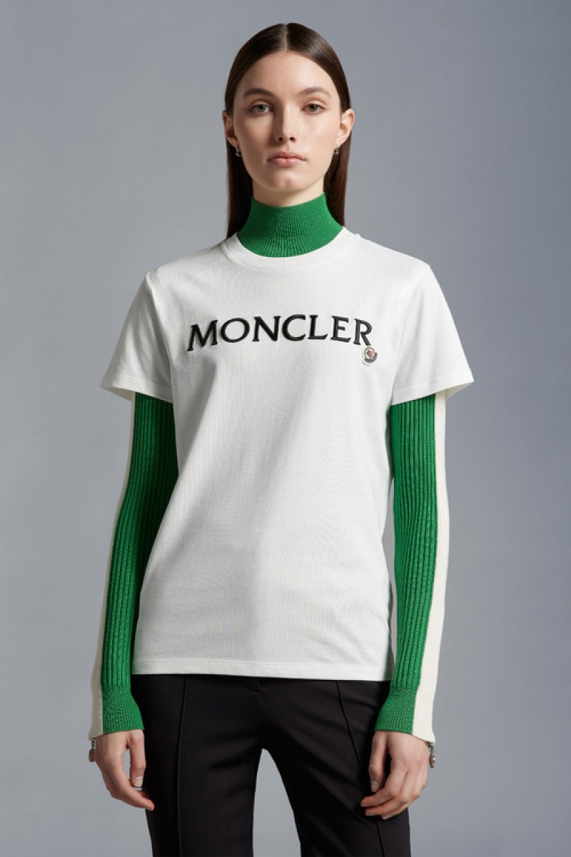 Camiseta Moncler Logo Embroidered T Mujer Blancos | KGAR-54196