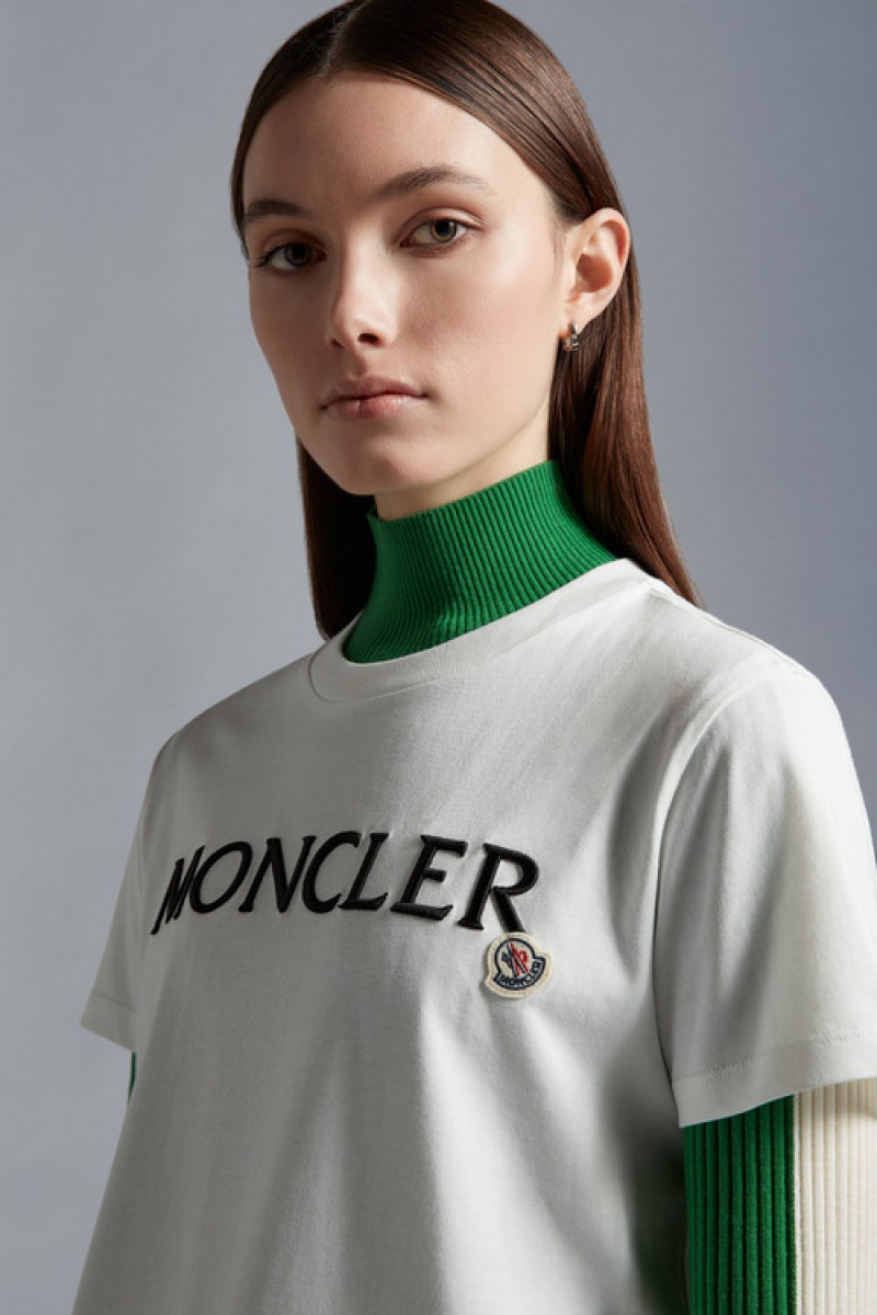 Camiseta Moncler Logo Embroidered T Mujer Blancos | KGAR-54196