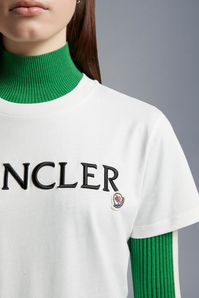 Camiseta Moncler Logo Embroidered T Mujer Blancos | KGAR-54196