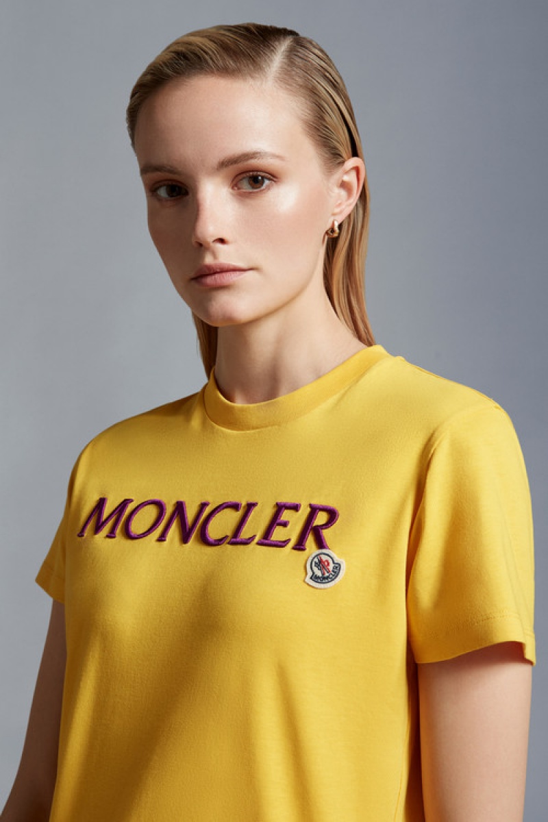 Camiseta Moncler Logo Embroidered T Mujer Amarillos | JVBE-17024