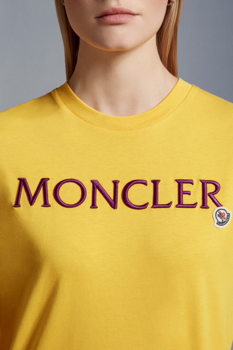 Camiseta Moncler Logo Embroidered T Mujer Amarillos | JVBE-17024