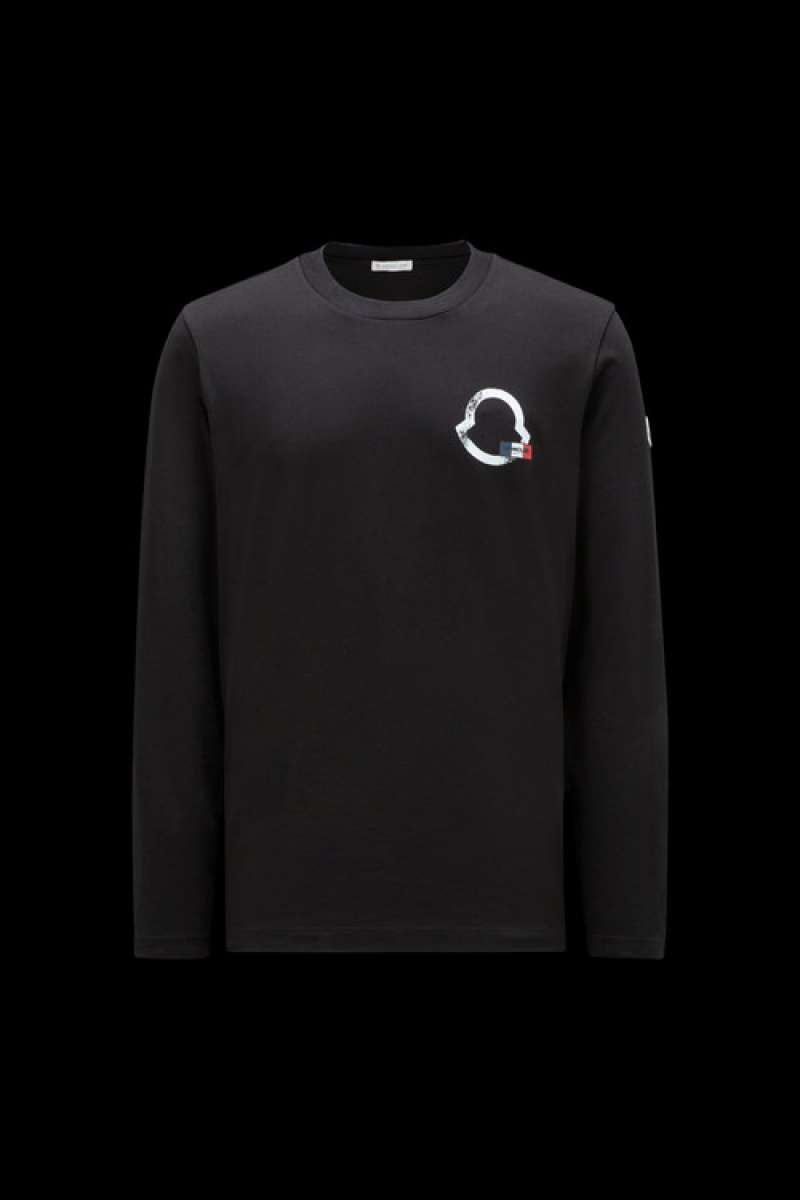 Camiseta Moncler Logo Outline Sleeve T Hombre Negros | NUKY-68912