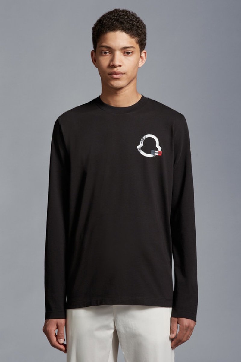 Camiseta Moncler Logo Outline Sleeve T Hombre Negros | NUKY-68912