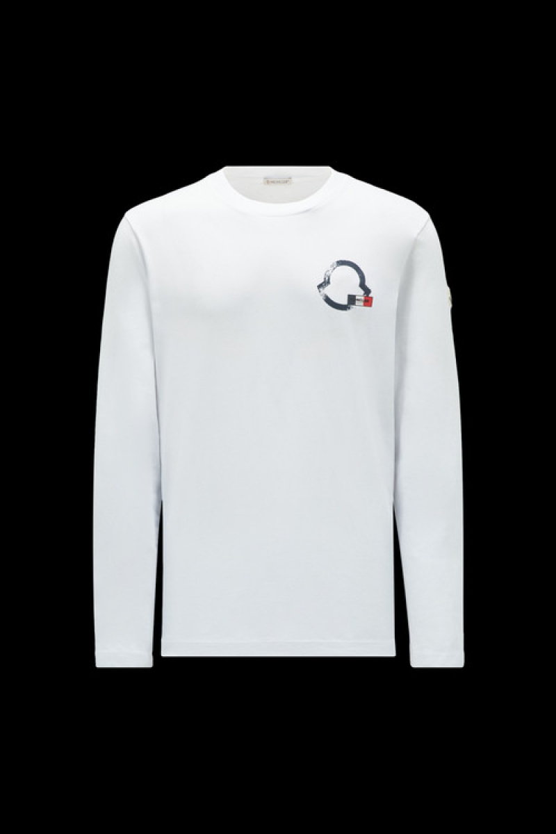 Camiseta Moncler Logo Outline Sleeve T Hombre Blancos | AXEV-96487