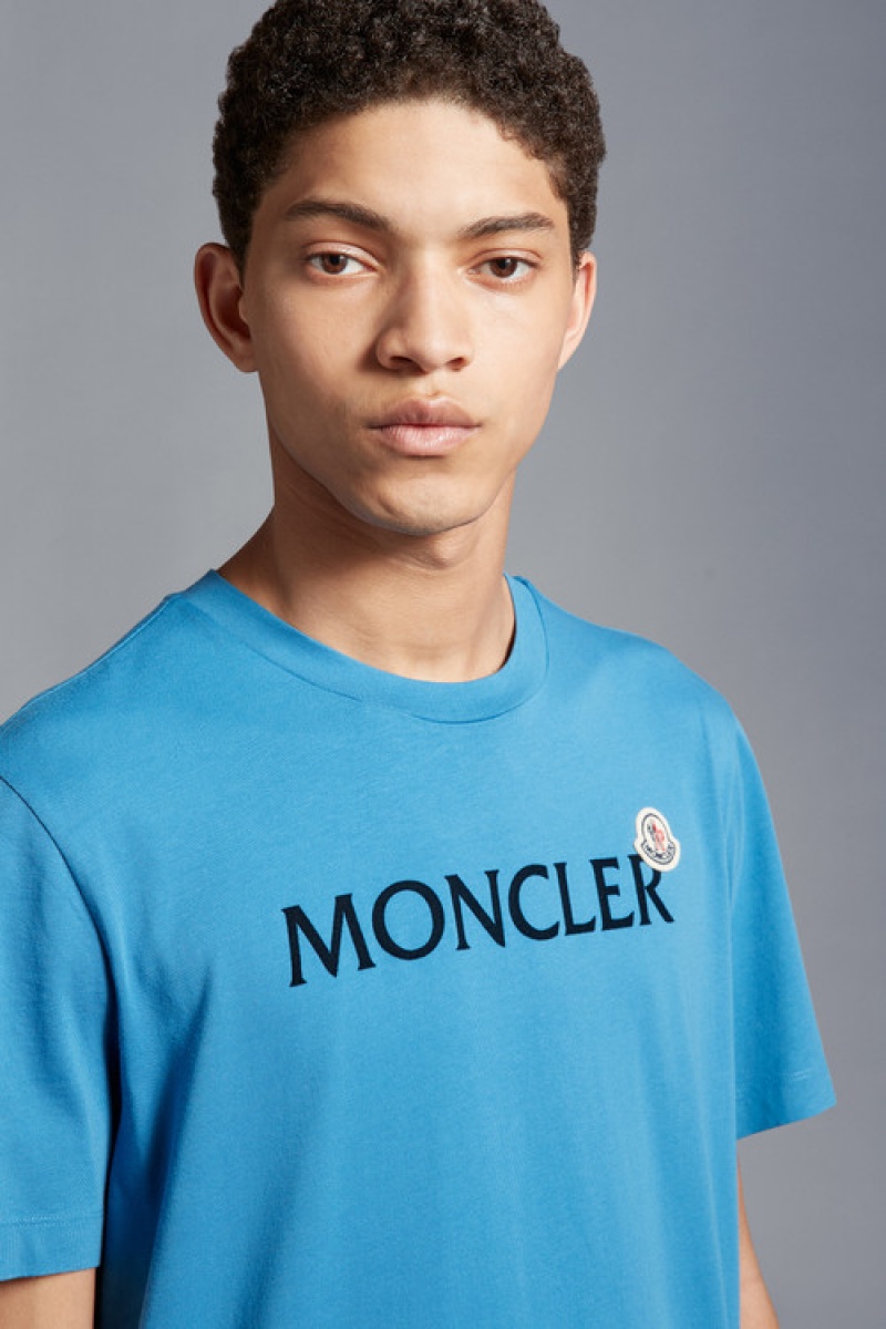 Camiseta Moncler Logo T Hombre Azules Claro | OYBZ-32061