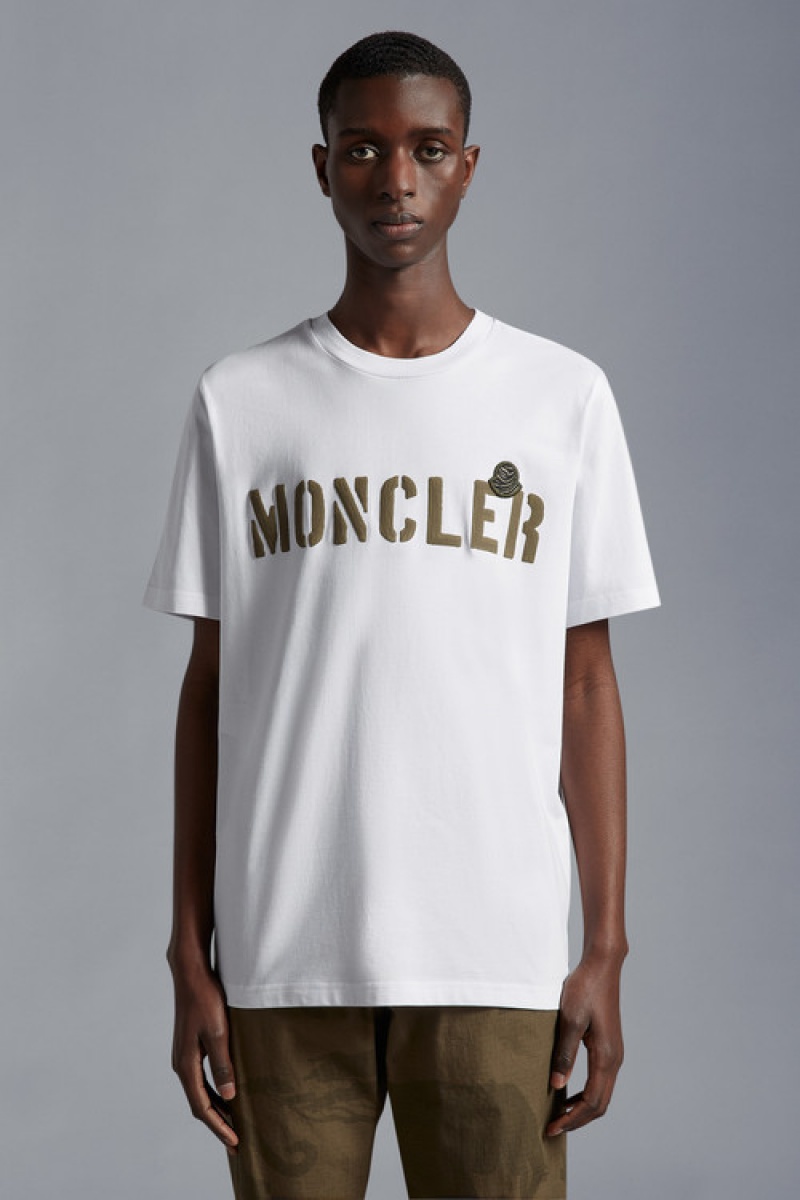 Camiseta Moncler Logo T Hombre Blancos | ZMWH-70194