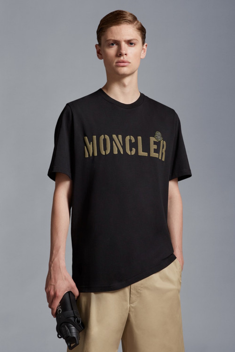 Camiseta Moncler Logo T Hombre Negros | XEZQ-81253