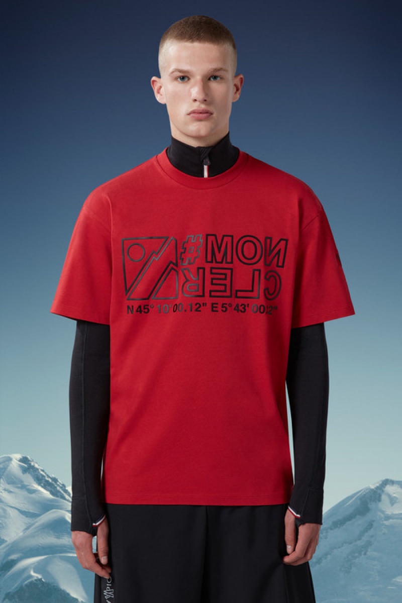 Camiseta Moncler Logo T Hombre Rojos Oscuro | XKPJ-02638