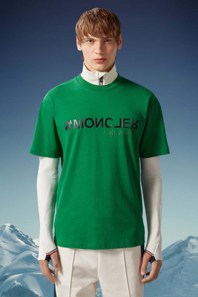 Camiseta Moncler Logo T Hombre Verdes Claro | GVSQ-94176