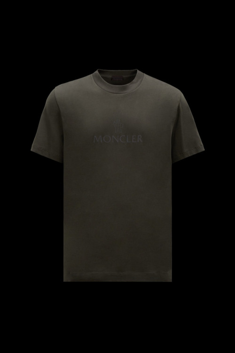 Camiseta Moncler Logo T Hombre Verdes Oscuro | RUKF-83201