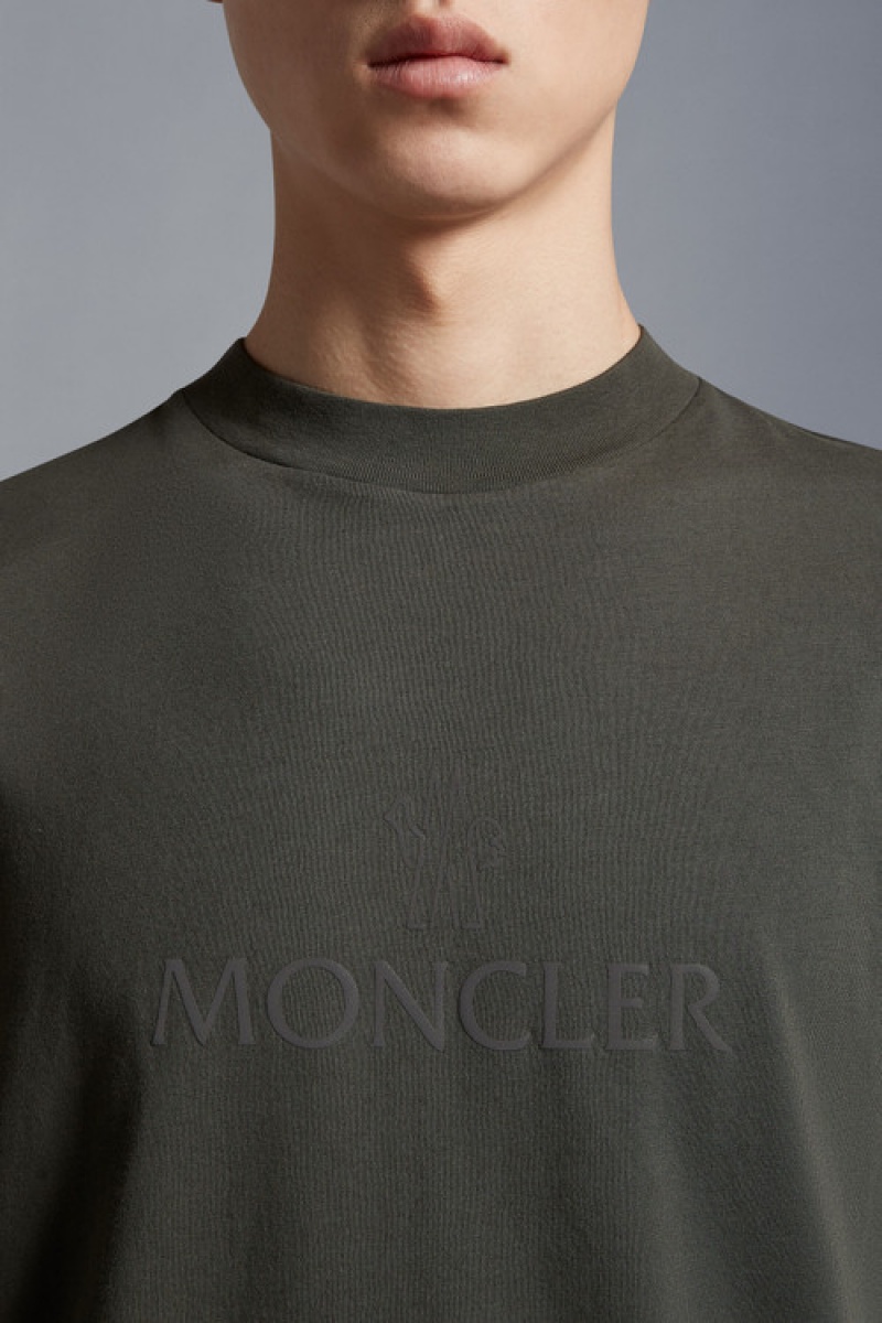 Camiseta Moncler Logo T Hombre Verdes Oscuro | RUKF-83201