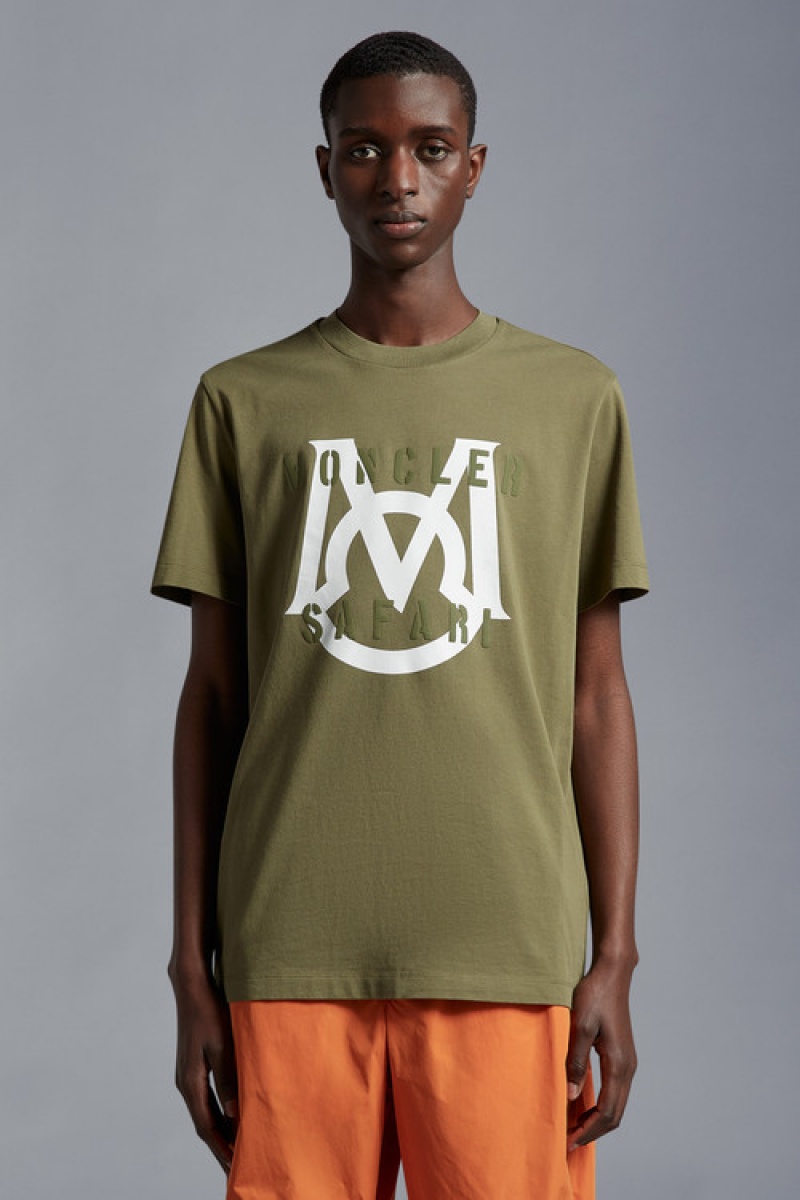 Camiseta Moncler Logo T Hombre Verdes Oscuro | UFTJ-21590