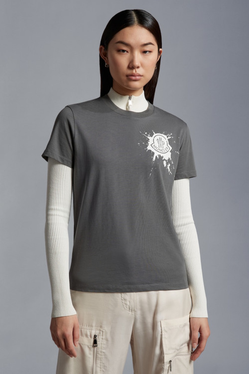 Camiseta Moncler Logo T Mujer Grises Oscuro | MPZR-09816