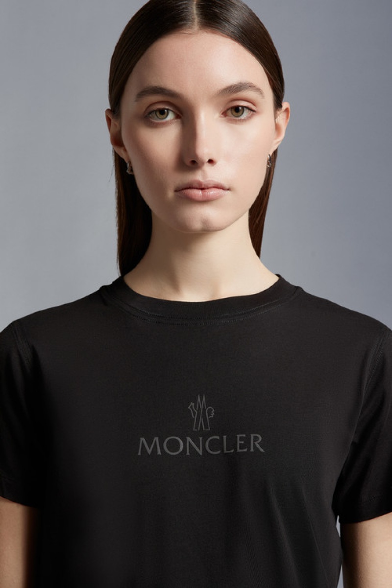 Camiseta Moncler Logo T Mujer Negros | QHCL-93845