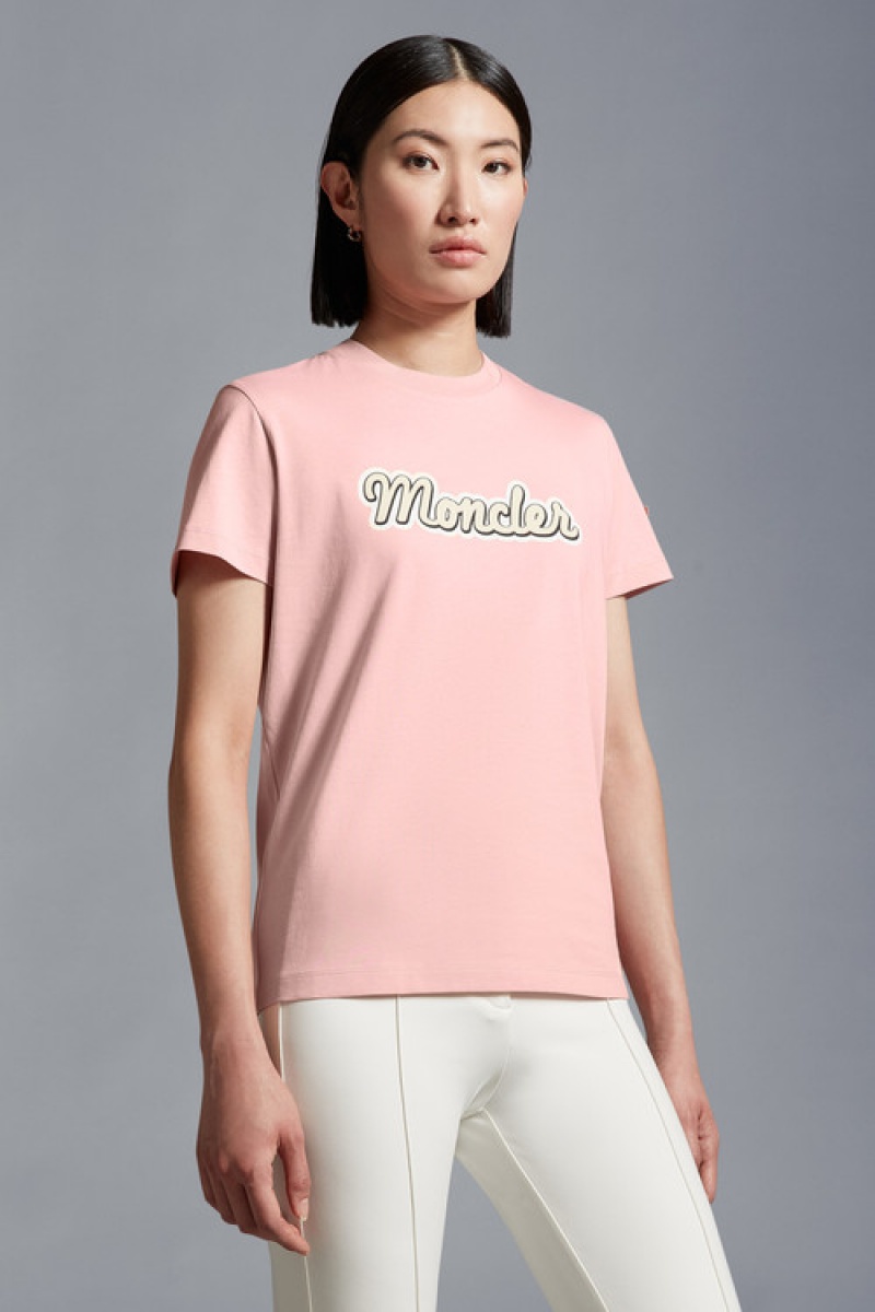 Camiseta Moncler Logo T Mujer Rosas | EQHY-24830