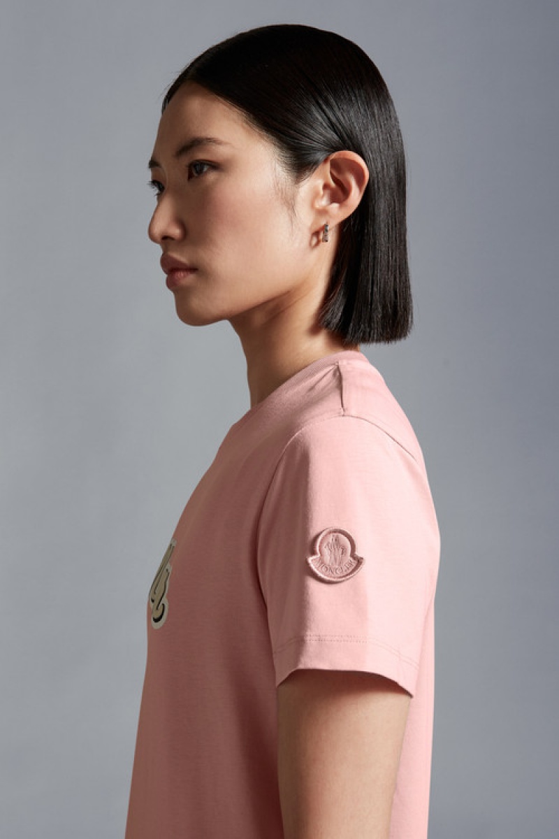 Camiseta Moncler Logo T Mujer Rosas | EQHY-24830