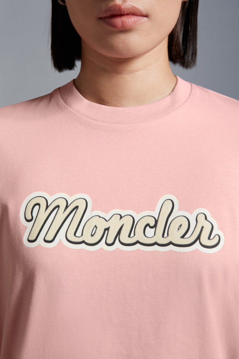 Camiseta Moncler Logo T Mujer Rosas | EQHY-24830