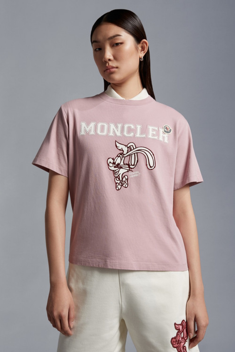 Camiseta Moncler Logo T Mujer Rosas | OPEN-45307