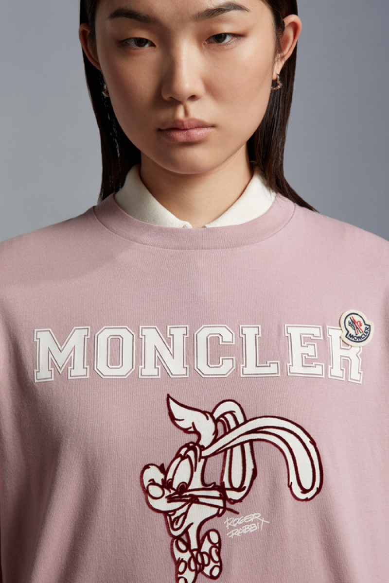 Camiseta Moncler Logo T Mujer Rosas | OPEN-45307