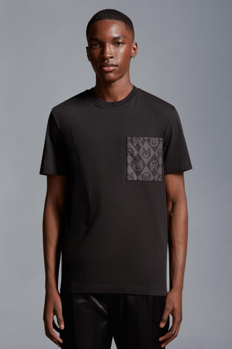 Camiseta Moncler Monogram Patch T Hombre Negros | DXLC-64705