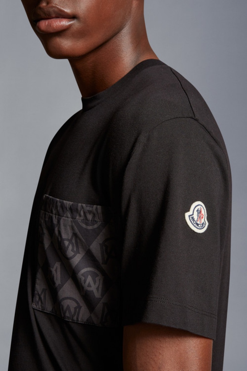 Camiseta Moncler Monogram Patch T Hombre Negros | DXLC-64705