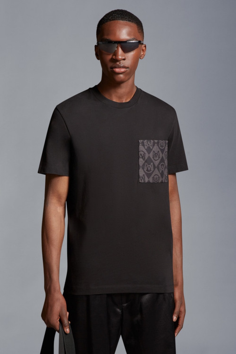 Camiseta Moncler Monogram Patch T Hombre Negros | DXLC-64705