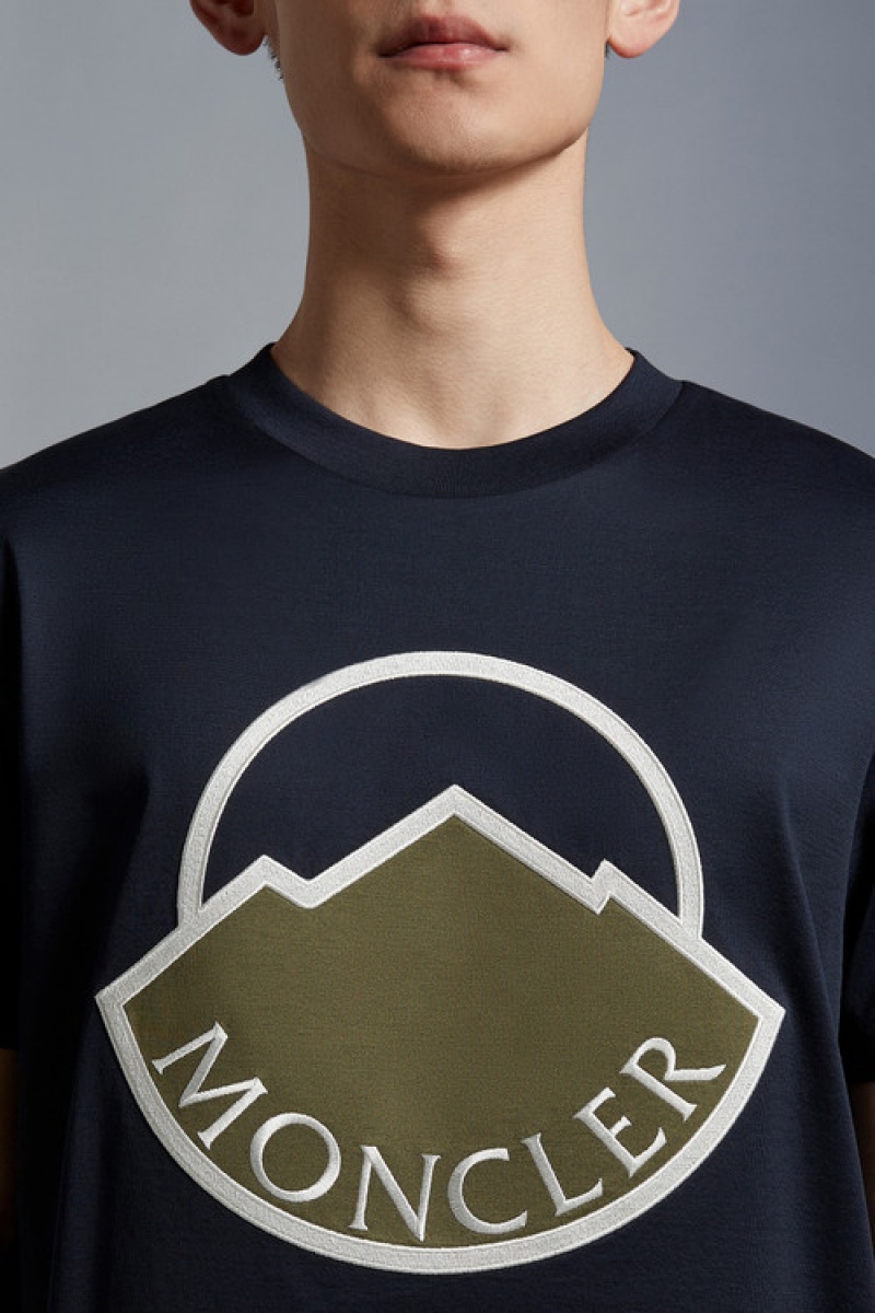 Camiseta Moncler Mountain Logo T Hombre Azul Marino Azules | MBZR-50932