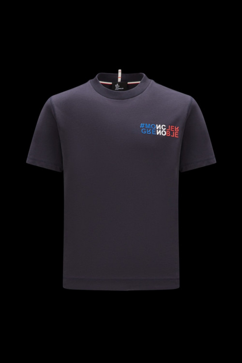 Camiseta Moncler Mountain Logo T Hombre Azules | HLMV-30587