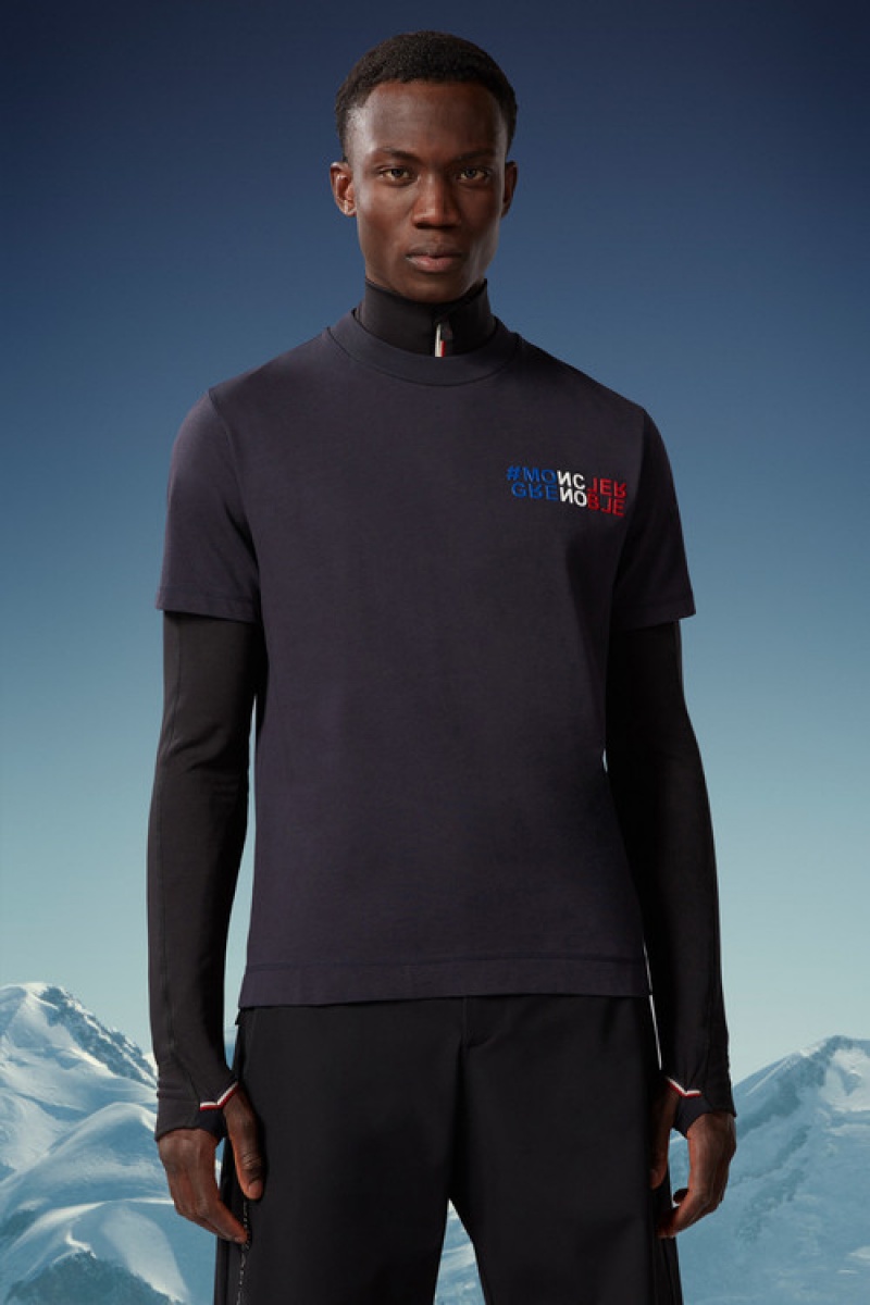 Camiseta Moncler Mountain Logo T Hombre Azules | HLMV-30587