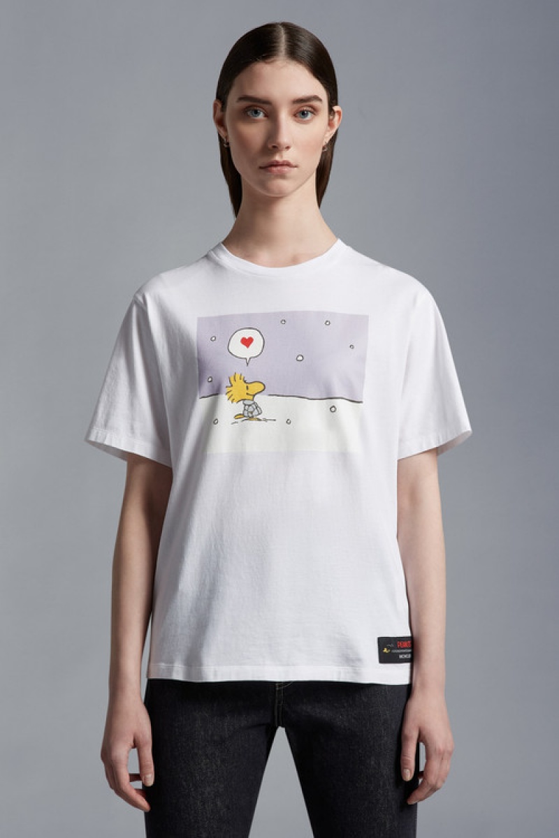 Camiseta Moncler Peanuts Motif T Mujer Blancos | DNRA-01583