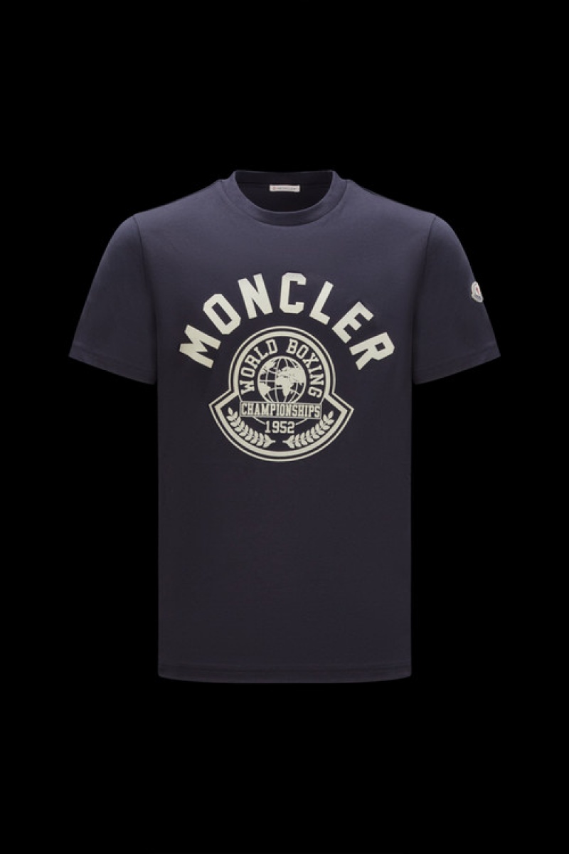 Camiseta Moncler Printed Motif T Hombre Azul Marino Azules | QFUC-05247