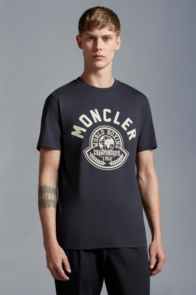 Camiseta Moncler Printed Motif T Hombre Azul Marino Azules | QFUC-05247