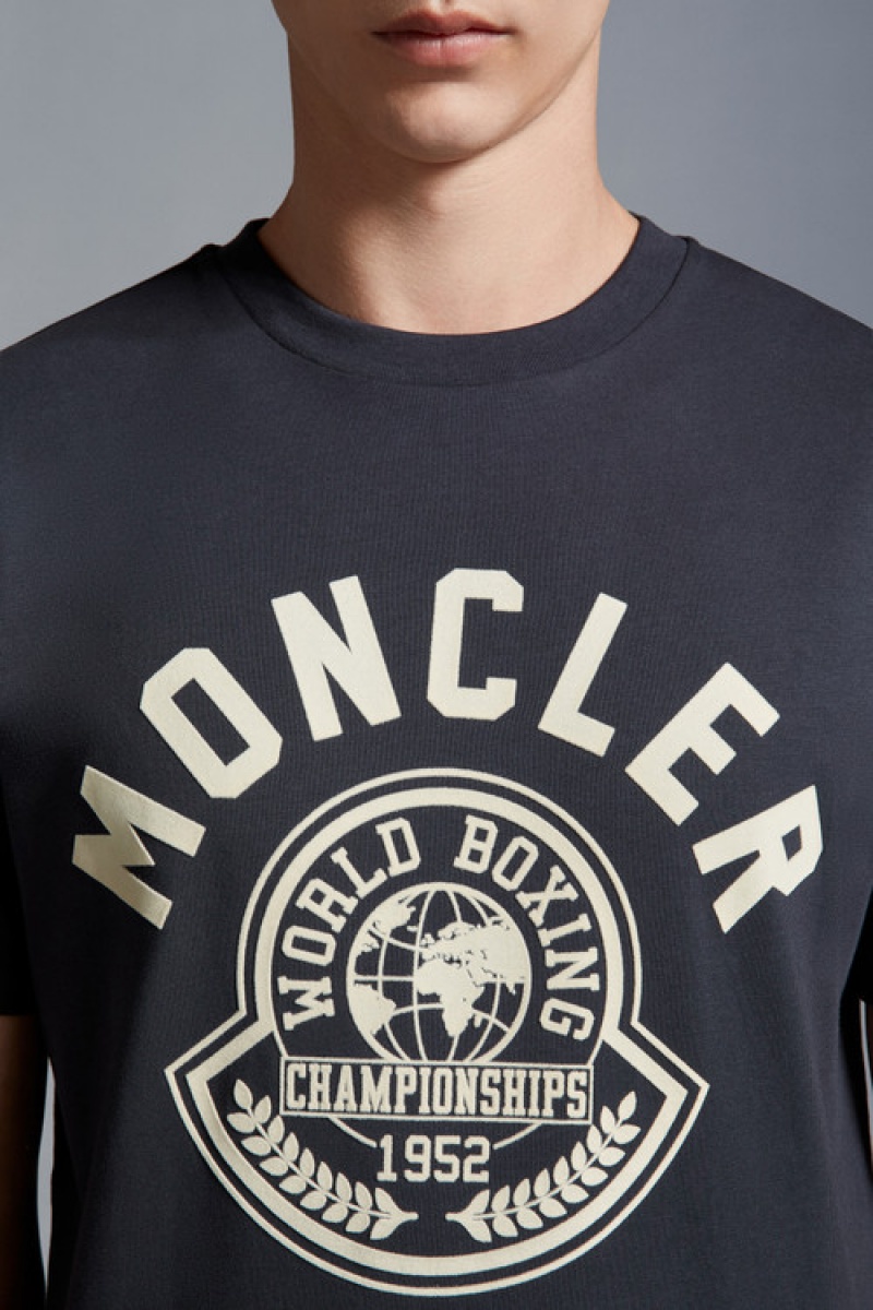 Camiseta Moncler Printed Motif T Hombre Azul Marino Azules | QFUC-05247