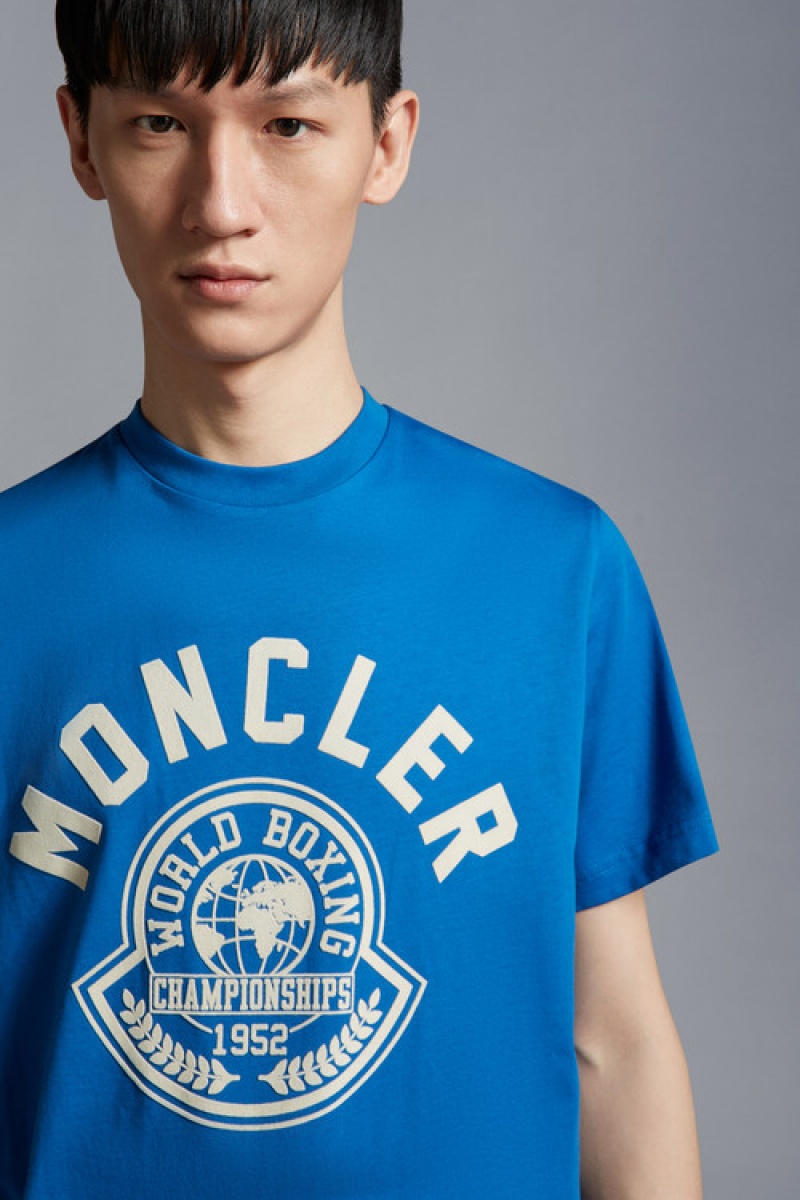 Camiseta Moncler Printed Motif T Hombre Azul Rey Azules | FJNB-37290