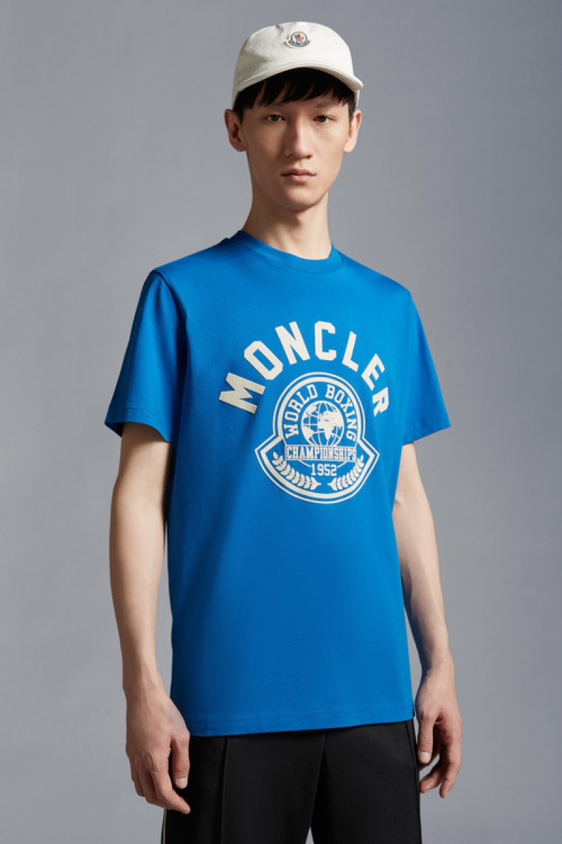 Camiseta Moncler Printed Motif T Hombre Azul Rey Azules | FJNB-37290