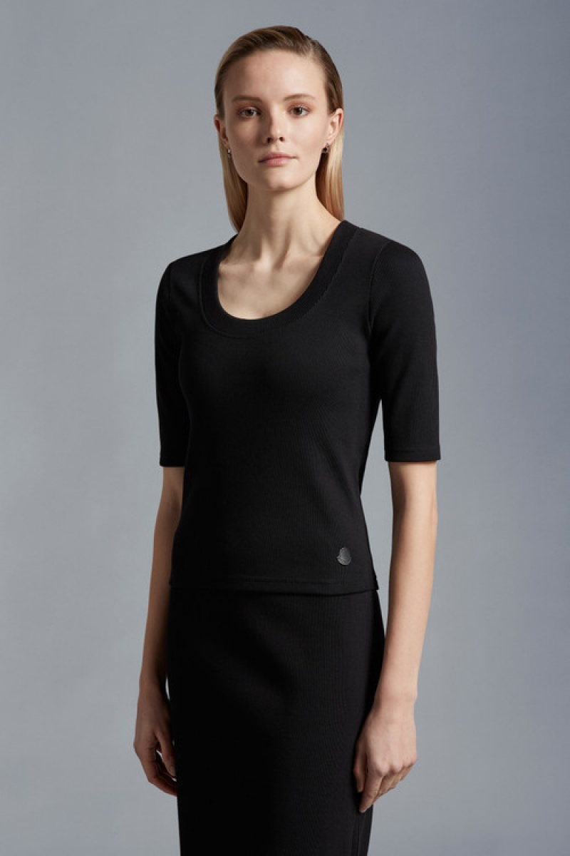 Camiseta Moncler Scoop Neck T Mujer Negros | BUMZ-59412