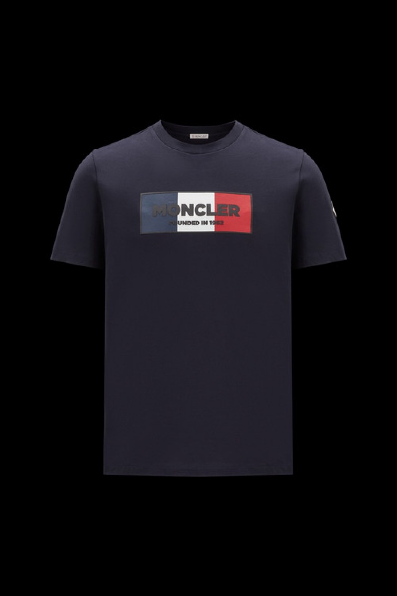 Camiseta Moncler Tricolor Motif T Hombre Azul Marino Azules | PVQL-86594