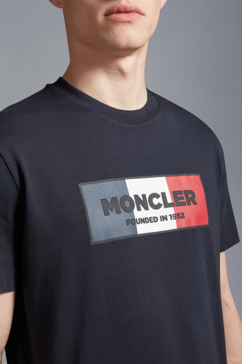 Camiseta Moncler Tricolor Motif T Hombre Azul Marino Azules | PVQL-86594