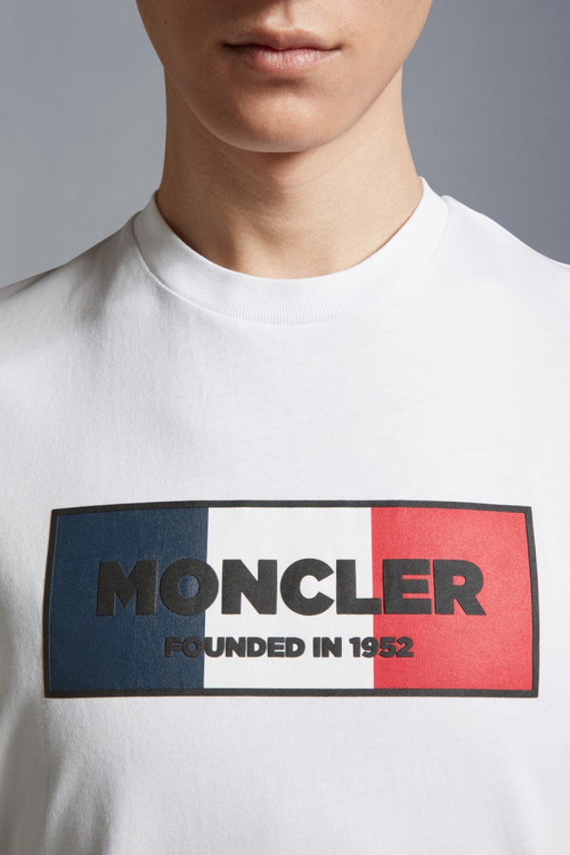 Camiseta Moncler Tricolor Motif T Hombre Blancos | IKBV-64318