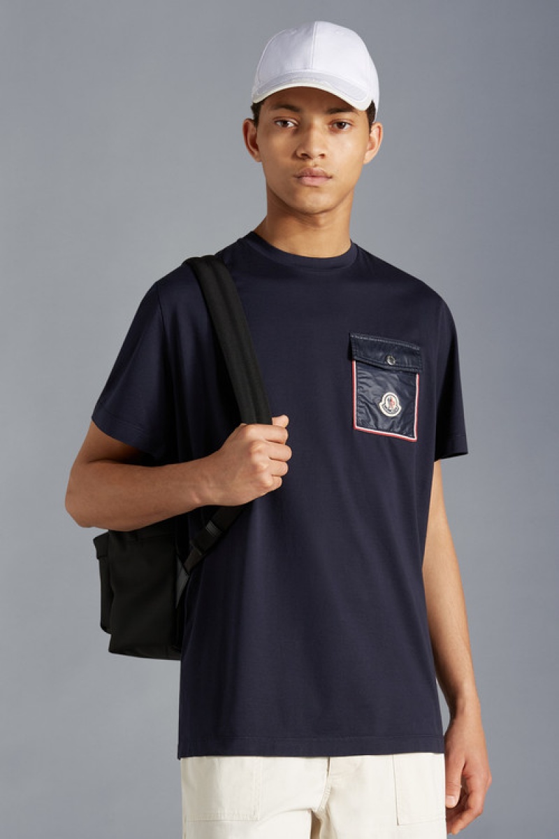 Camiseta Moncler With Pocket Hombre Azules | VQMU-27140